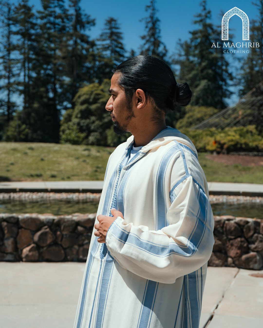 White and Light Blue Striped Djellaba