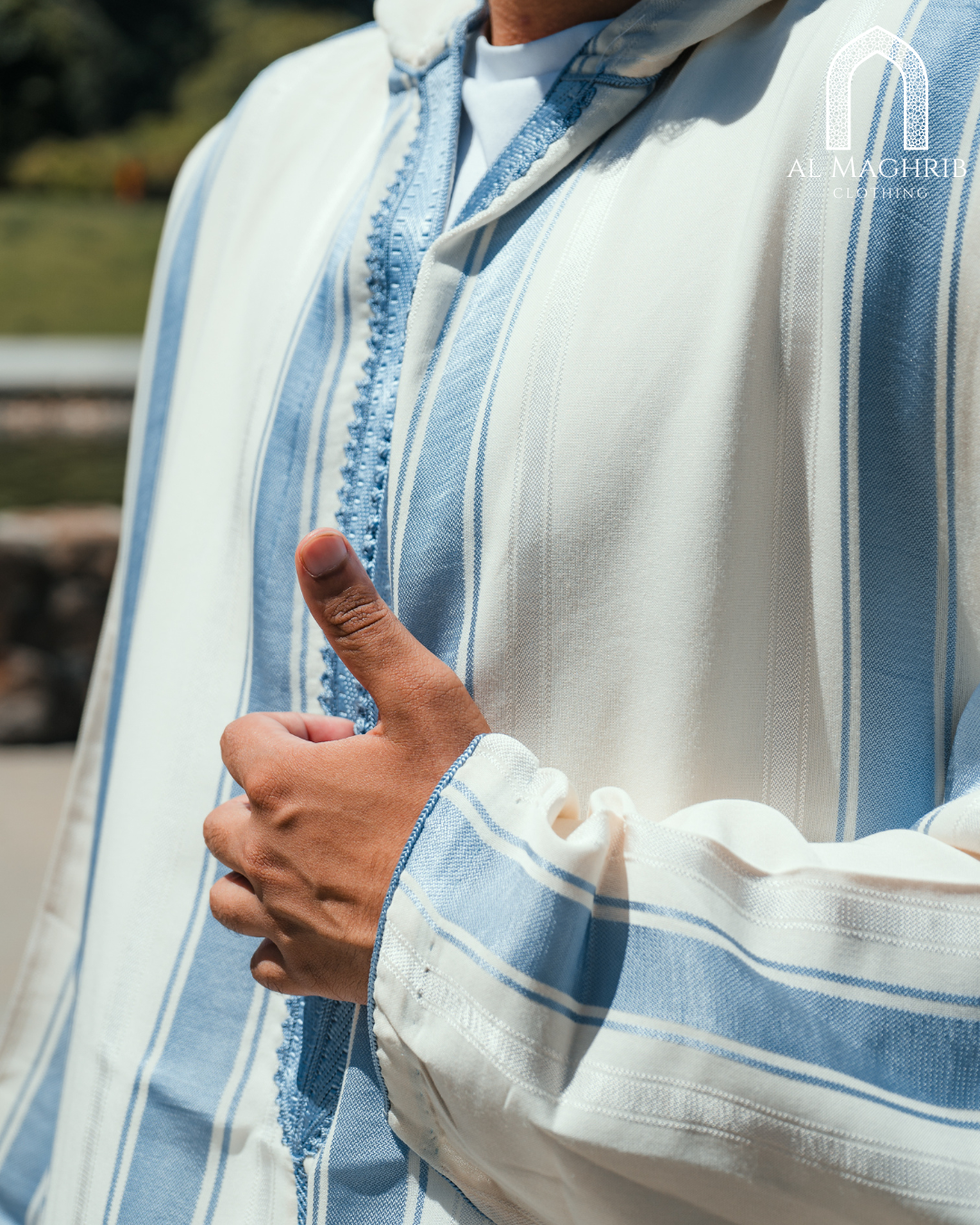 White and Light Blue Striped Djellaba