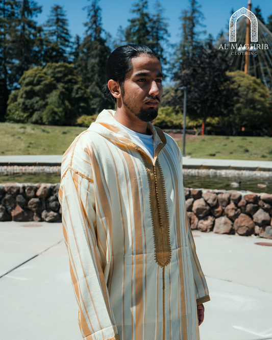 White and Gold Striped Djellaba