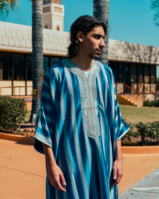 Blue and Gray Striped Qandoura