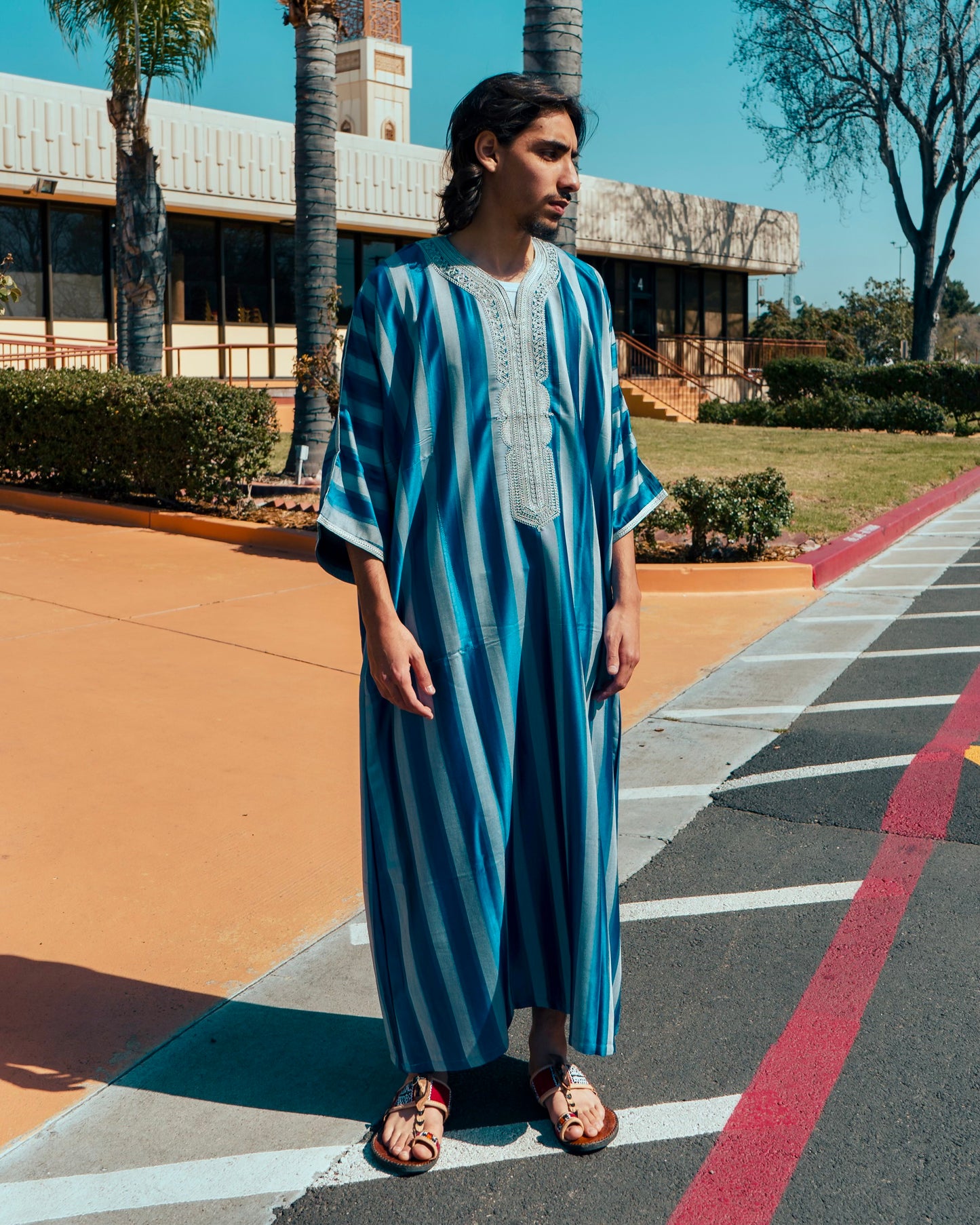 Blue and Gray Striped Qandoura