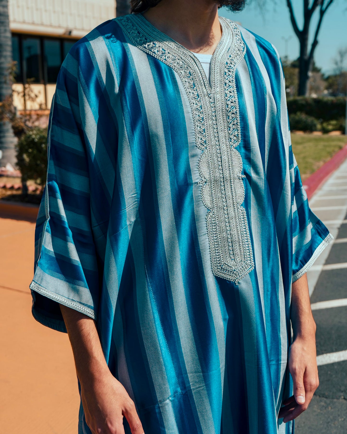 Blue and Gray Striped Qandoura
